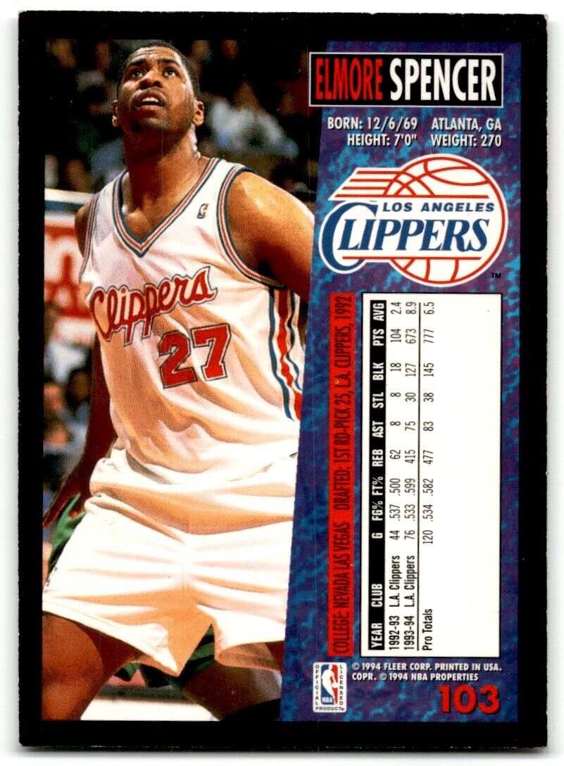 1994-95 Fleer Elmore Spencer Los Angeles Clippers #103