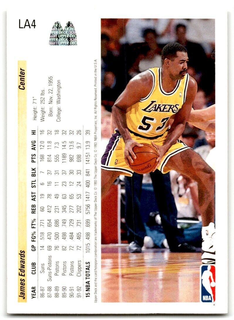 1992-93 Upper Deck McDonald's Los Angeles Lakers James Edwards Los Angeles