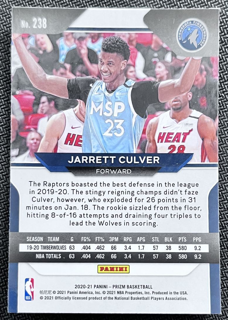 2020-21 Panini Prizm Jarrett Culver Minnesota Timberwolves #238