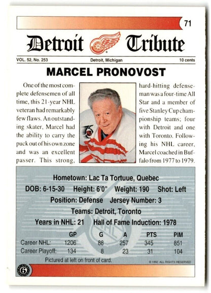 1991-92 Ultimate Original 6 Box Bottoms Marcel Pronovost Detroit Red Wings #3