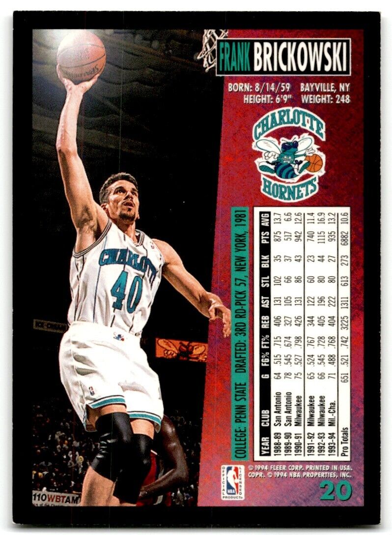 1994-95 Fleer Frank Brickowski Charlotte Hornets #20