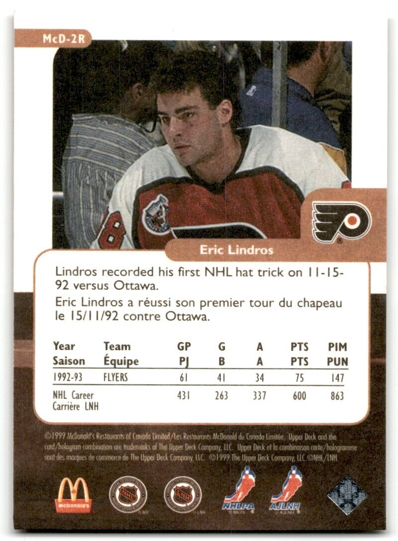 1999-00 Upper Deck Retro McDonald's Eric Lindros Philadelphia Flyers #MCD-2R