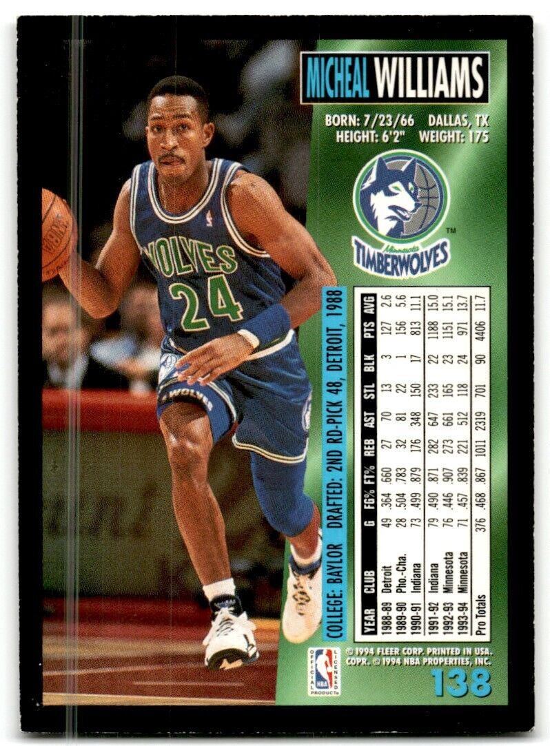 1994-95 Fleer Micheal Williams Minnesota Timberwolves #138