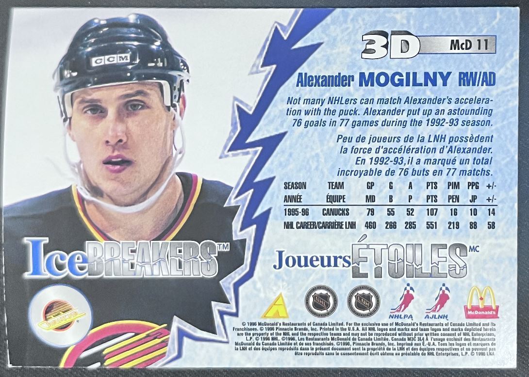 1996-97 Pinnacle McDonald's 3D Ice Breakers Alexander Mogilny Vancouver Canucks