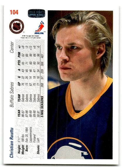 1991-92 Upper Deck Christian Ruuttu Buffalo Sabres #104