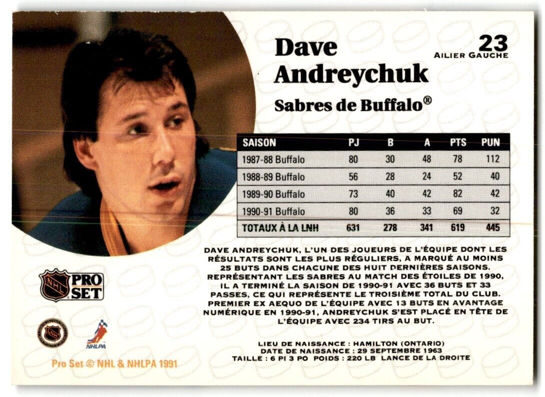 1991-92 Pro Set French Dave Andreychuk Buffalo Sabres #23