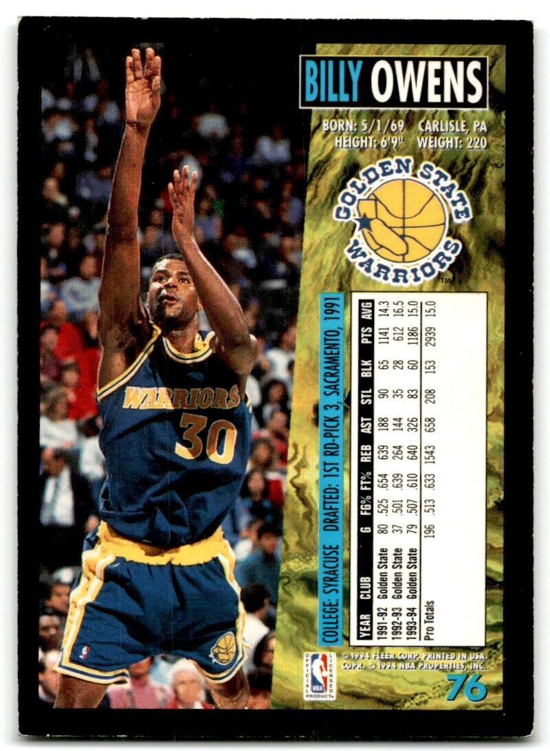 1994-95 Fleer Billy Owens Golden State Warriors #76