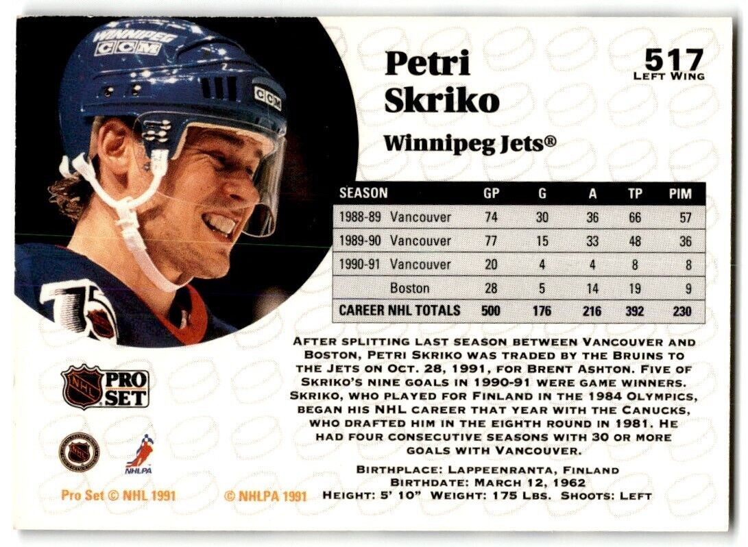 1991-92 Pro Set Petri Skriko Winnipeg Jets #517