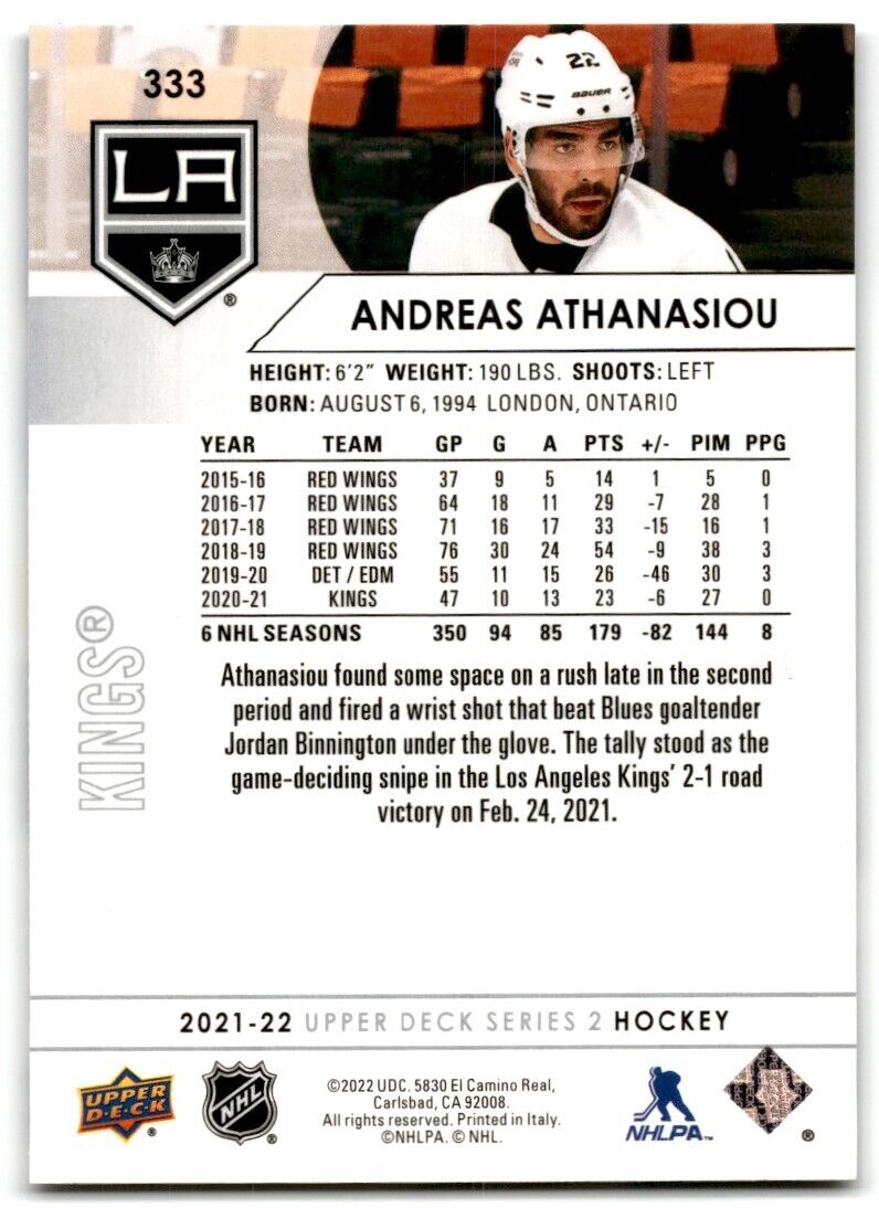 2021-22 Upper Deck Andreas Athanasiou Los Angeles Kings #333