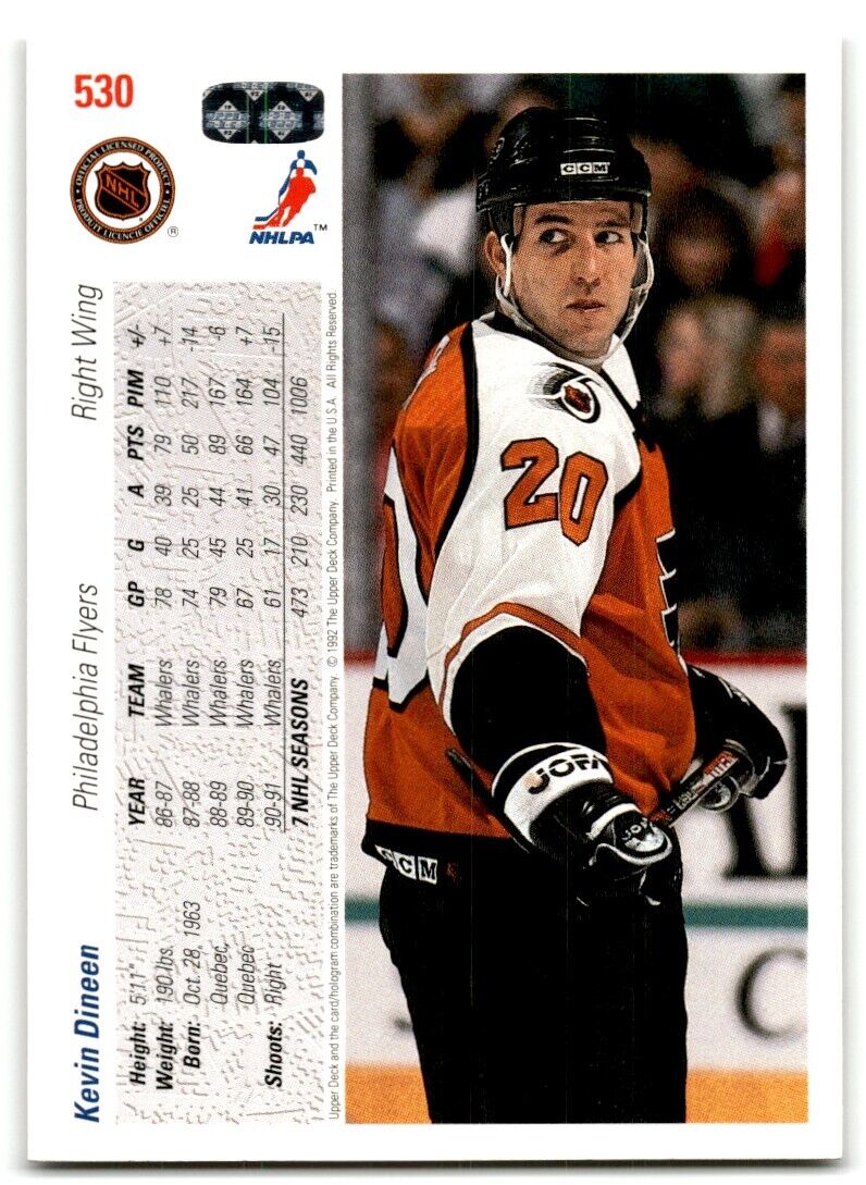 1991-92 Upper Deck Kevin Dineen Philadelphia Flyers #530