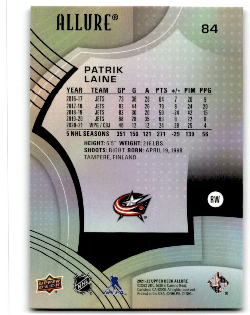 2021-22 Upper Deck Allure Patrik Laine Columbus Blue Jackets #84