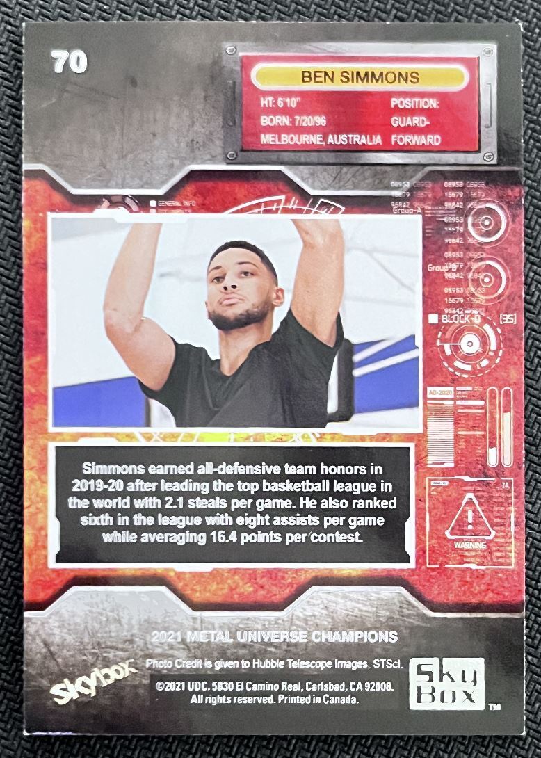 2021-22 Skybox Metal Universe Champion Ben Simmons Rookie #70