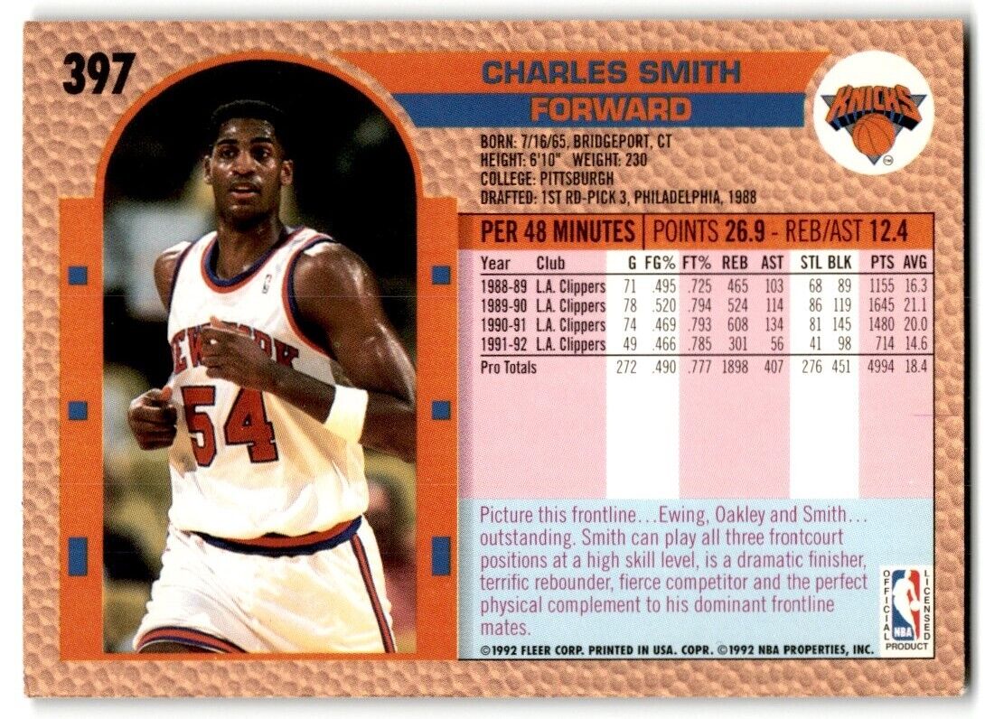 1992-93 Fleer Charles Smith New York Knicks #397