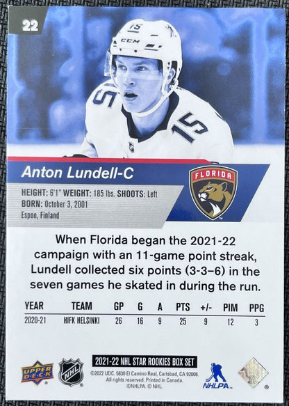 2021-22 Upper Deck NHL Star Rookie Anton Lundell Rookie Florida Panthers #22