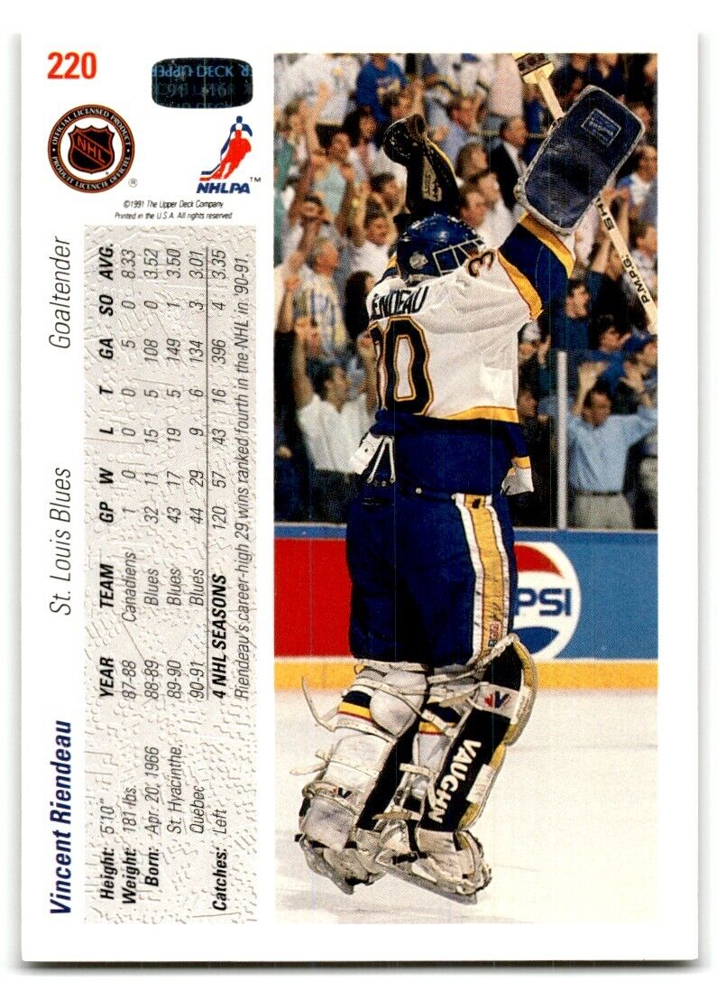 1991-92 Upper Deck Vincent Riendeau St. Louis Blues #220