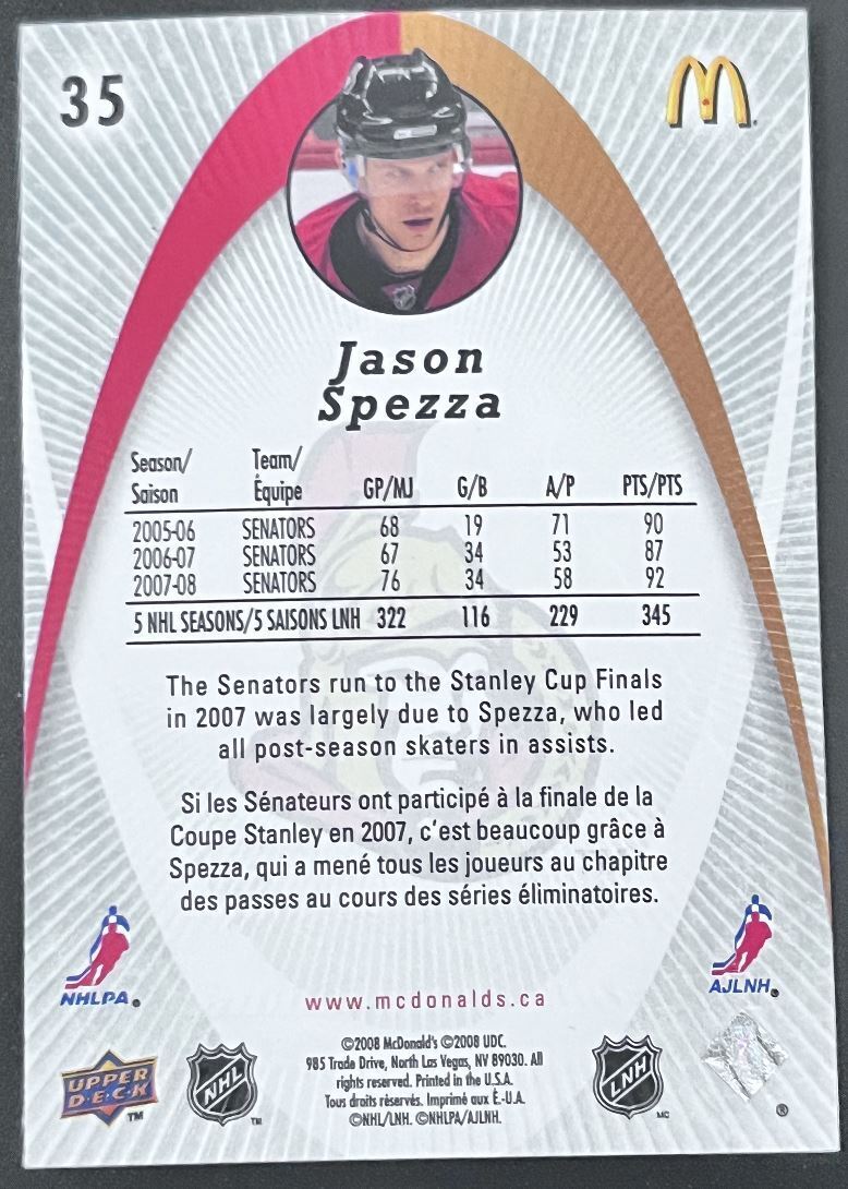 2008-09 McDonald's Upper Deck Jason Spezza Ottawa Senators #35