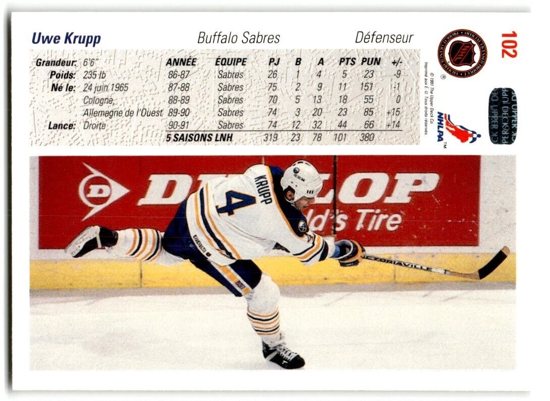 1991-92 Upper Deck Uwe Krupp Buffalo Sabres #102