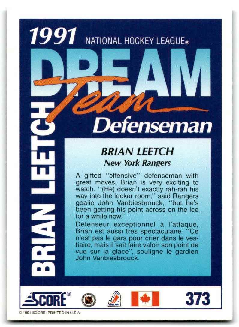 1991-92 Score Canadian Brian Leetch New York Rangers #373