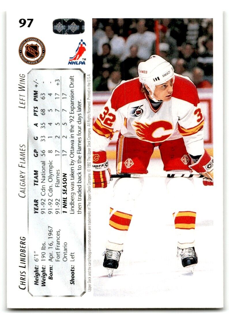 1992-93 Upper Deck Chris Lindberg Calgary Flames #97B