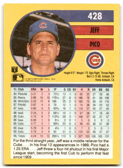 1990 Score Jeff Pico Chicago Cubs #428