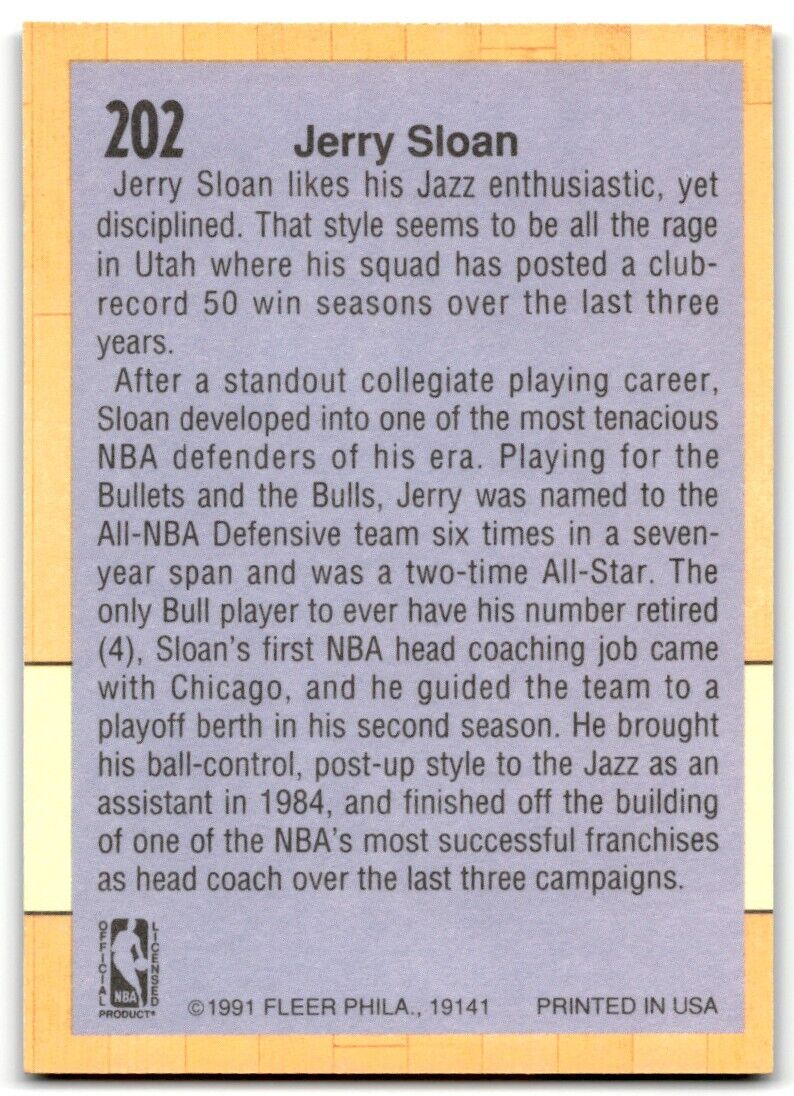 1991-92 Fleer Jerry Sloan Utah Jazz #202