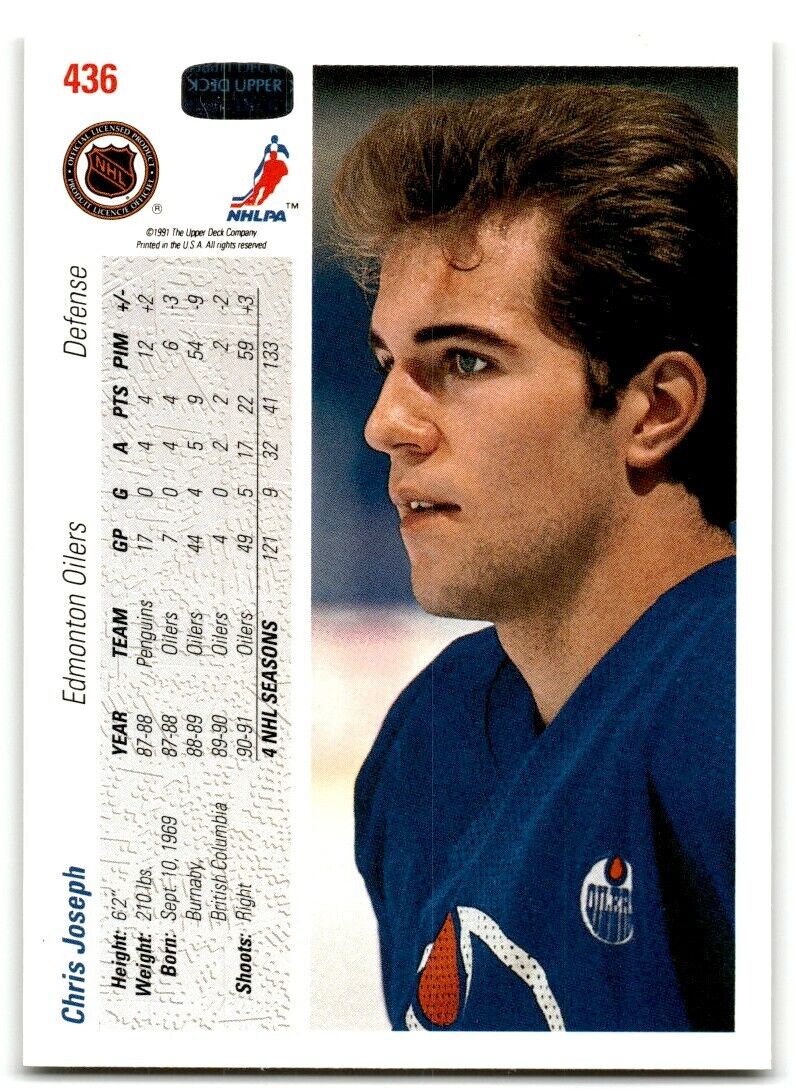 1991-92 Upper Deck Chris Joseph Edmonton Oilers #436