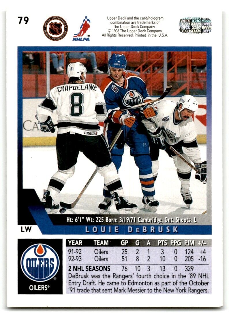 1993-94 Upper Deck Louie DeBrusk Edmonton Oilers #79