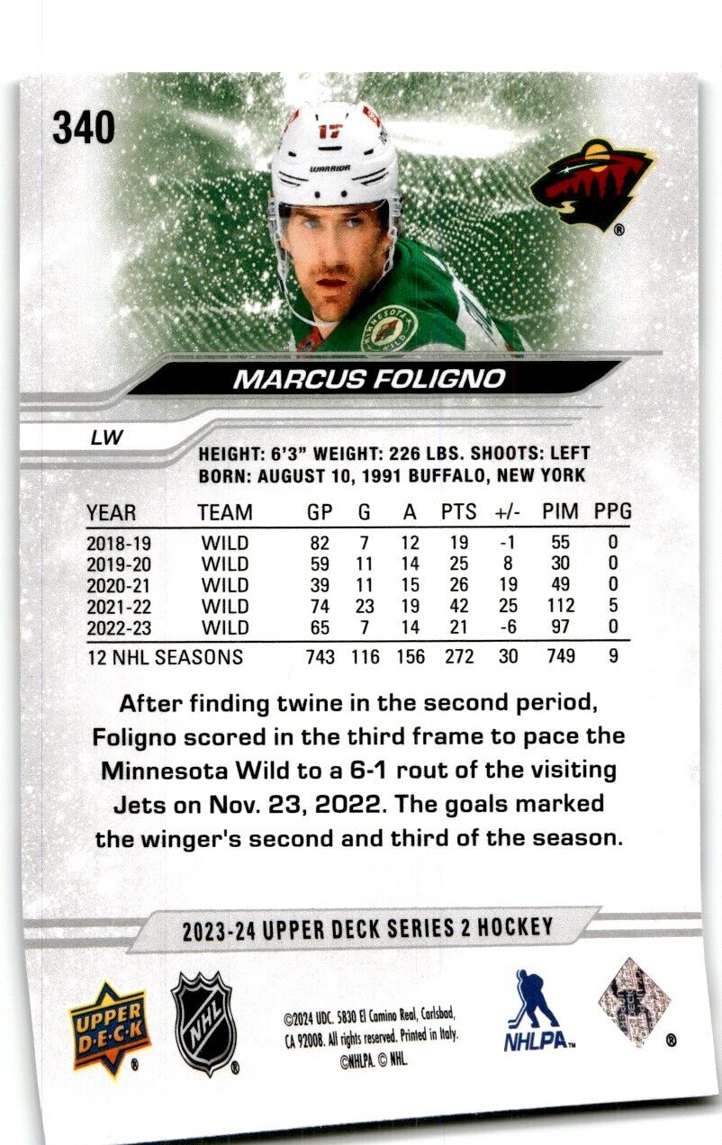 2023-24 Upper Deck Marcus Foligno Minnesota Wild #340