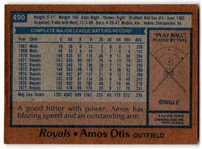 1978 Topps Amos Otis Kansas City Royals #490