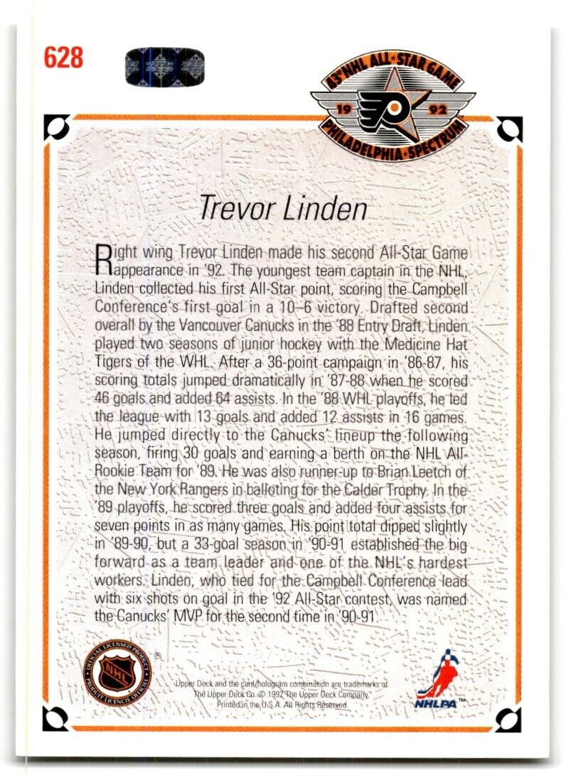 1991-92 Upper Deck Trevor Linden Vancouver Canucks #628