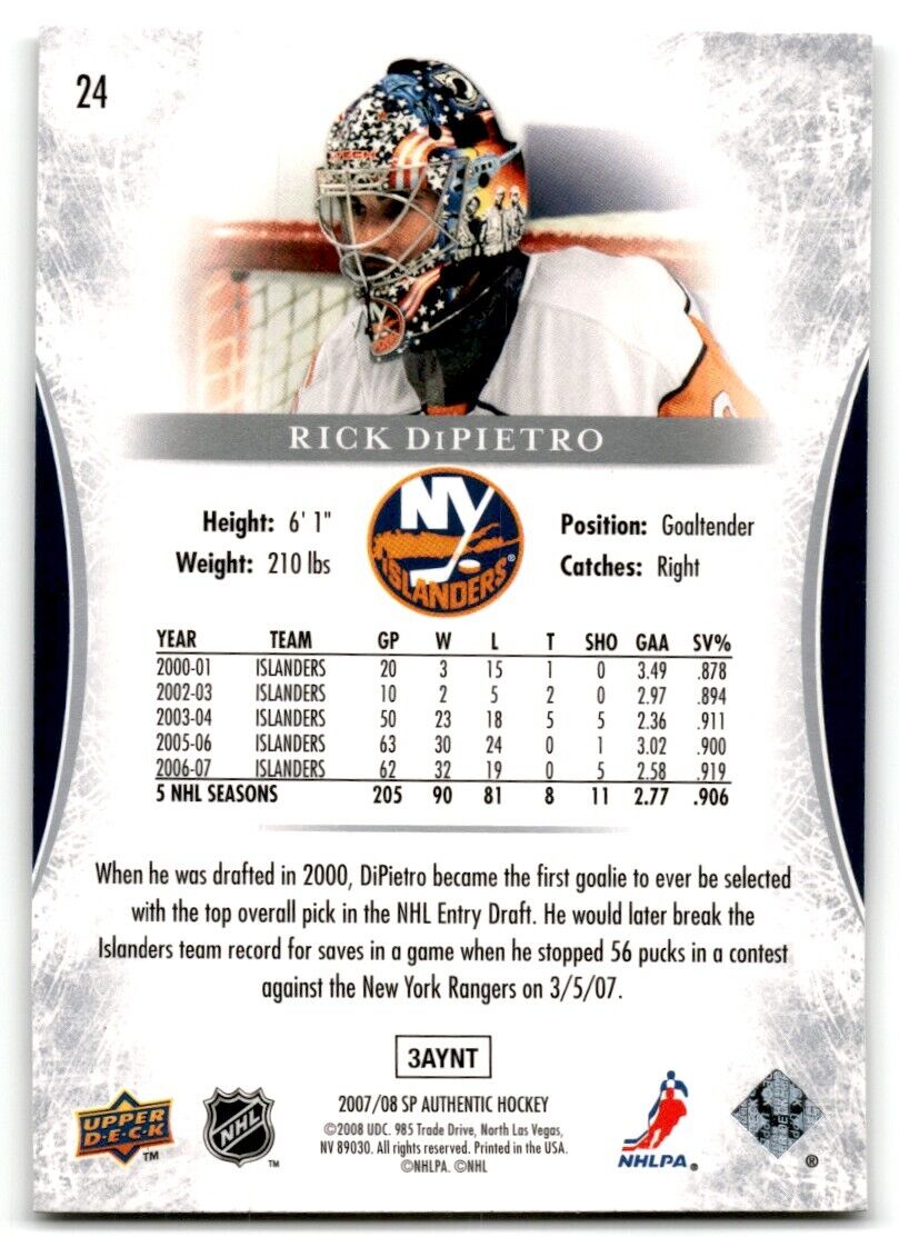 2008-09 SP Authentic Rick DiPietro New York Islanders #24