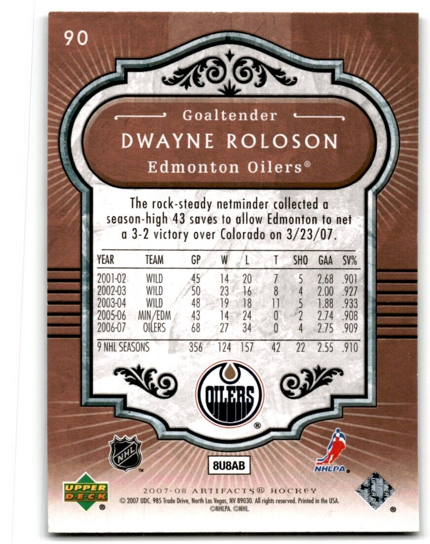 2007-08 Upper Deck Artifacts Dwayne Roloson Edmonton Oilers #90