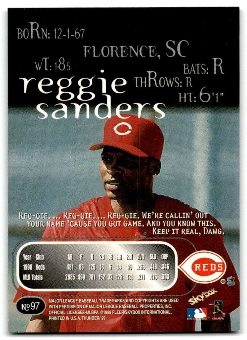 1999 SkyBox Thunder Rave Reggie Sanders Cincinnati Reds #97