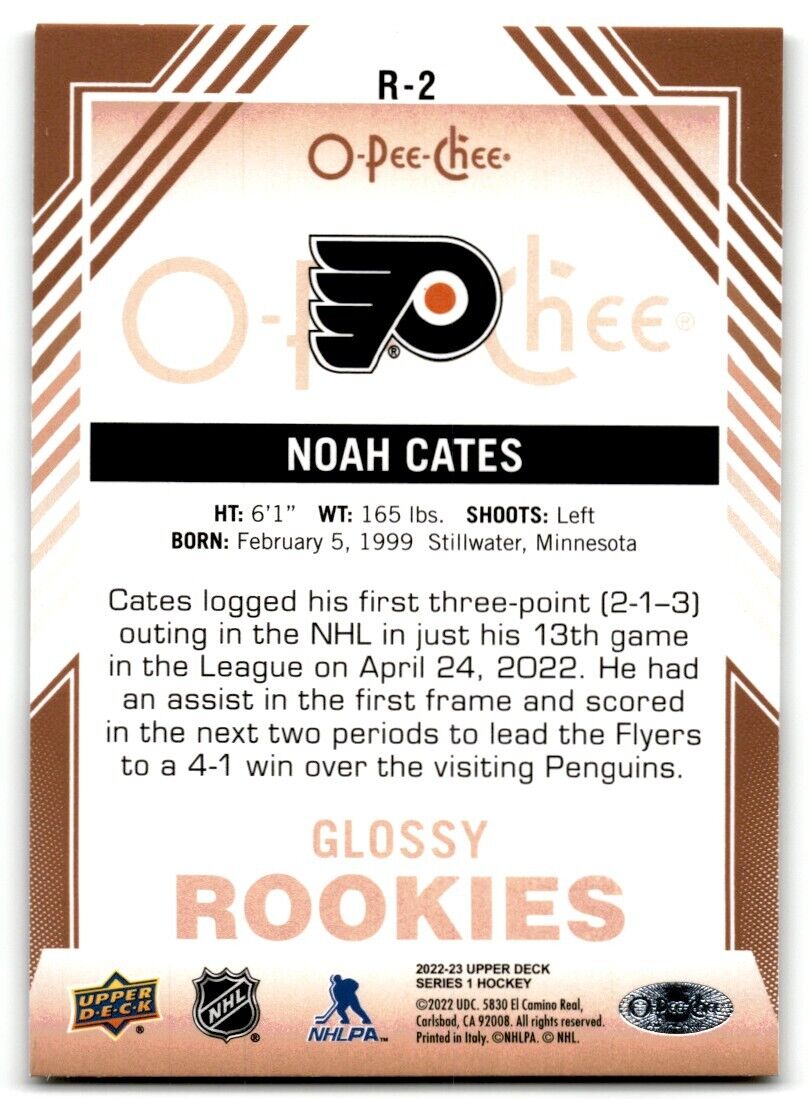 2022-23 Upper Deck O-Pee-Chee Glossy Rookies Noah Cates Rookie Philadelphia