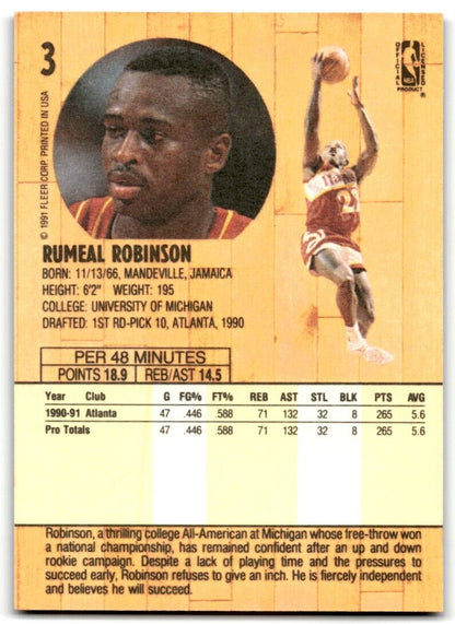 1991-92 Fleer Rumeal Robinson Atlanta Hawks #3