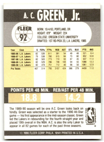 1990-91 Fleer A.C. Green Los Angeles Lakers #92