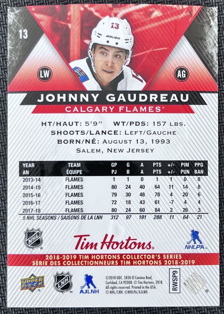 2018-19 Upper Deck Tim Hortons Johnny Gaudreau Calgary Flames #13