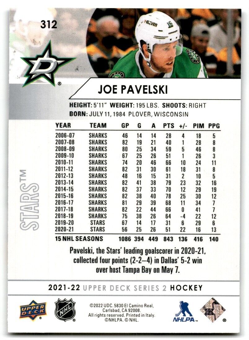 2021-22 Upper Deck Joe Pavelski Dallas Stars #312