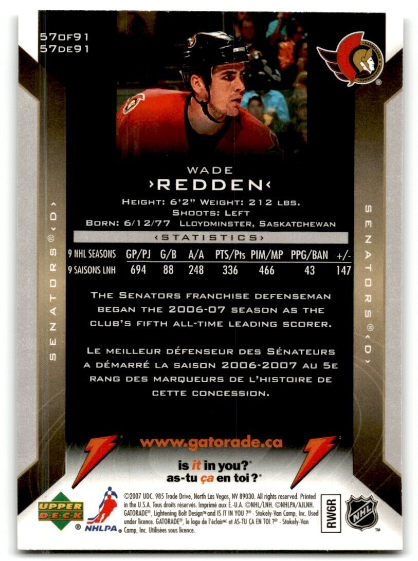 2006-07 Upper Deck Gatorade Wade Redden Ottawa Senators #388