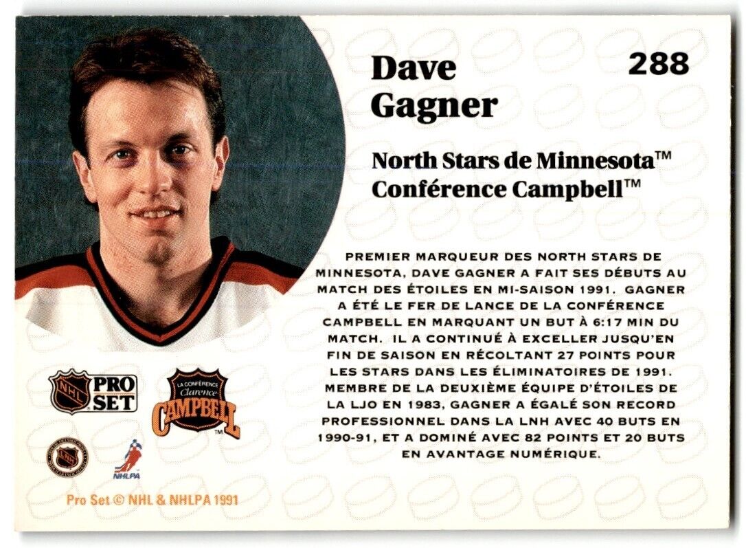 1991-92 Pro Set French Dave Gagner Minnesota North Stars #288