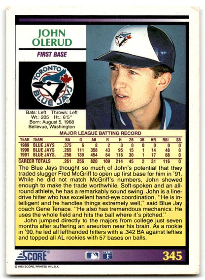 1992 Score John Olerud Toronto Blue Jays #345