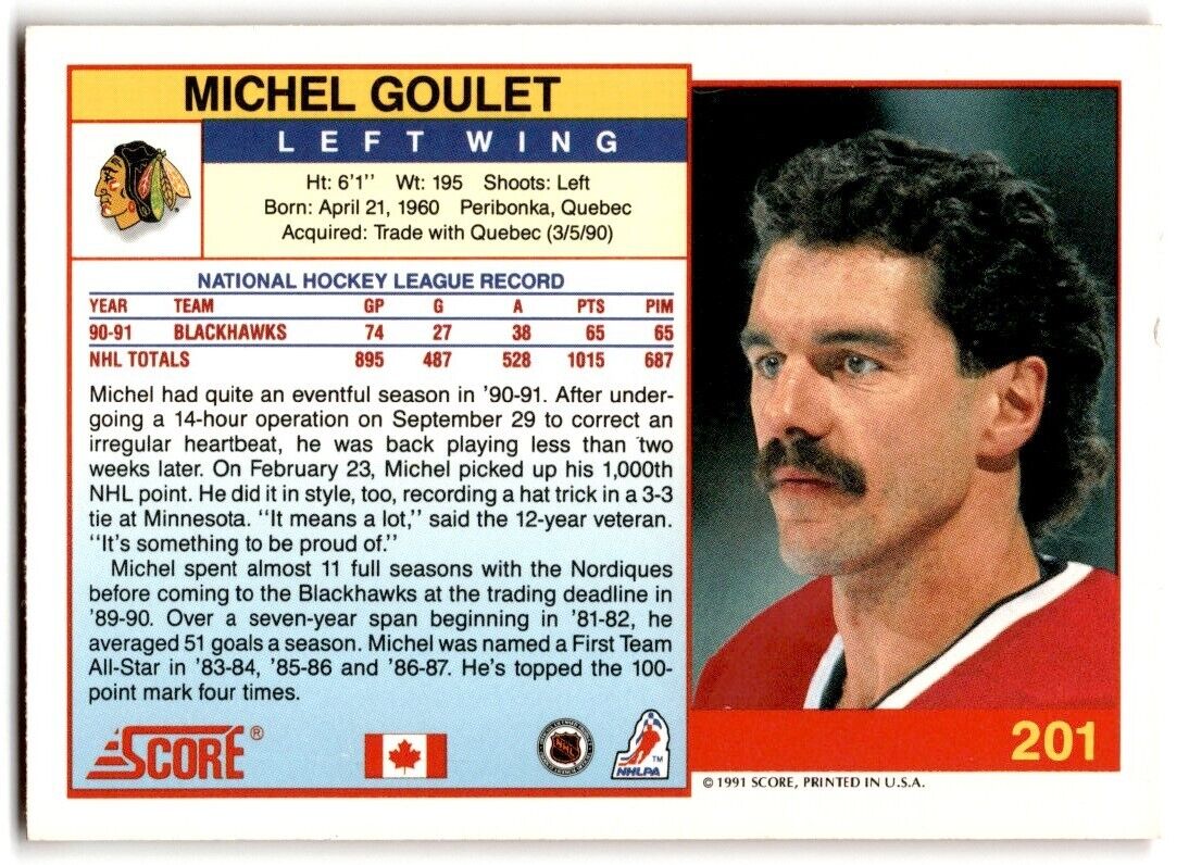 1991-92 Score American Michel Goulet Chicago Blackhawks #201