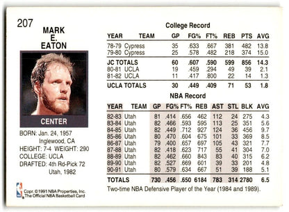 1991-92 Hoops Mark Eaton Utah Jazz #207