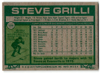 1977 Topps Steve Grilli Detroit Tigers #506