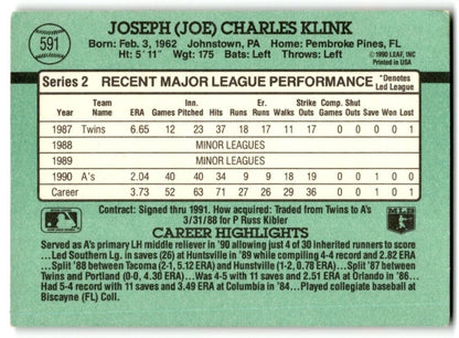 1991 Donruss Joe Klink Oakland Athletics #591