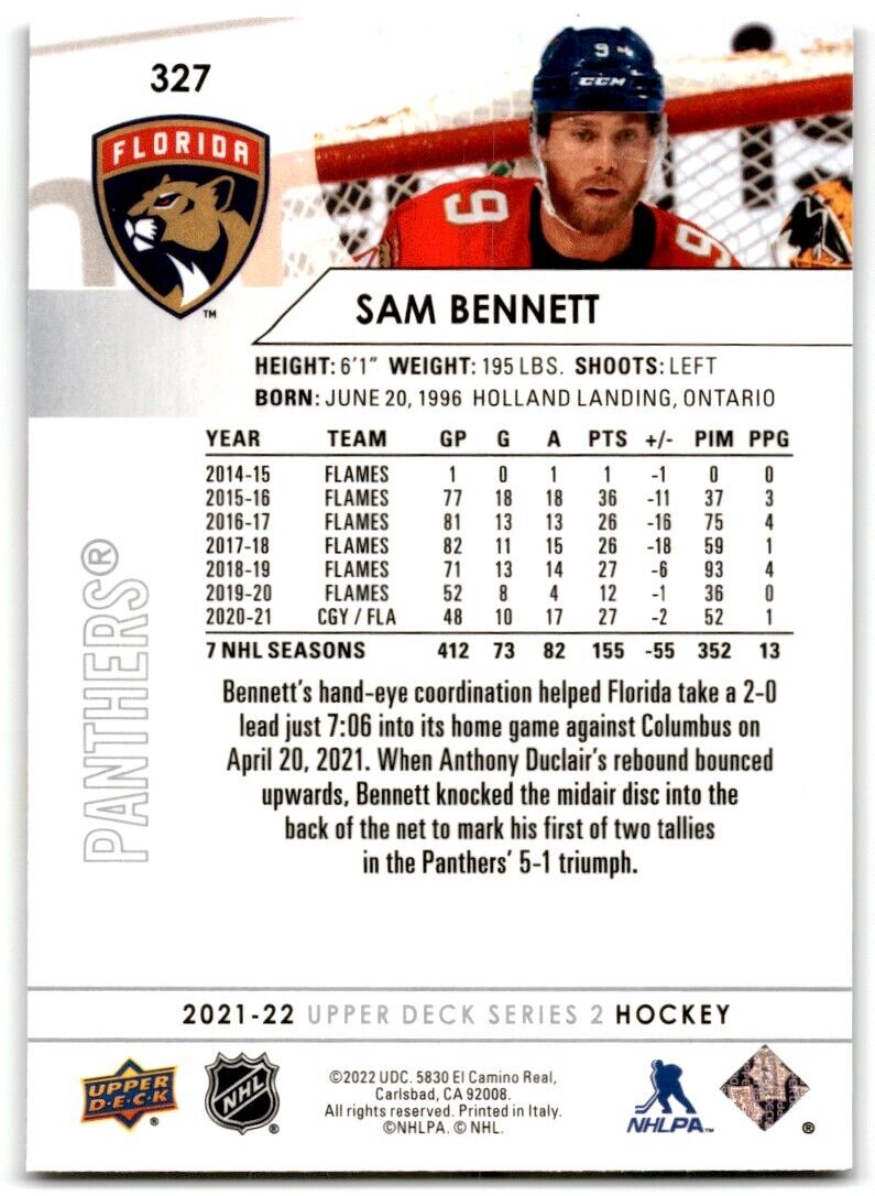 2021-22 Upper Deck Sam Bennett Florida Panthers #327