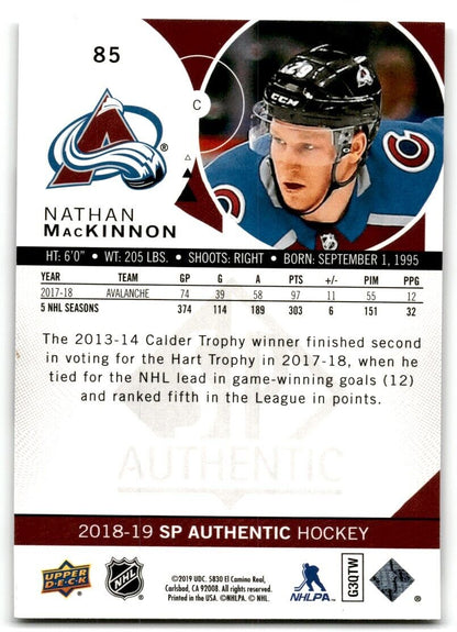 2018-19 SP Authentic Nathan MacKinnon Colorado Avalanche #85