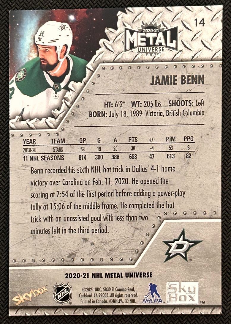 2020-21 Skybox Metal Universe Jamie Benn Dallas Stars #14