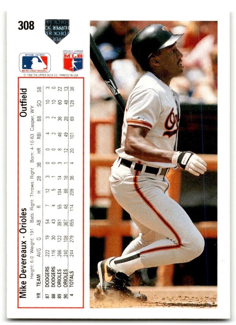 1991 Upper Deck Mike Devereaux Baltimore Orioles #308