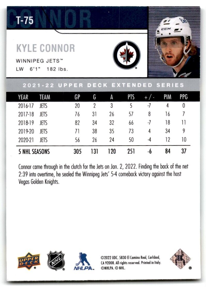 2022-23 Upper Deck 2007-08 Retro Kyle Connor Winnipeg Jets #T-75